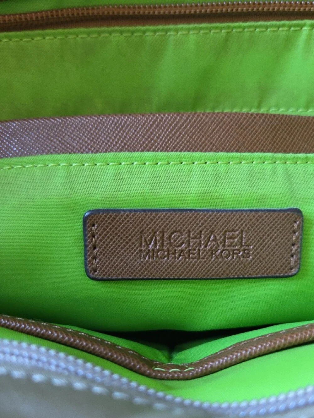 MICHAEL Michael Kors Taupe Nylon Tote with Brown Trim and Gold Hardware - Picture 10 of 12
